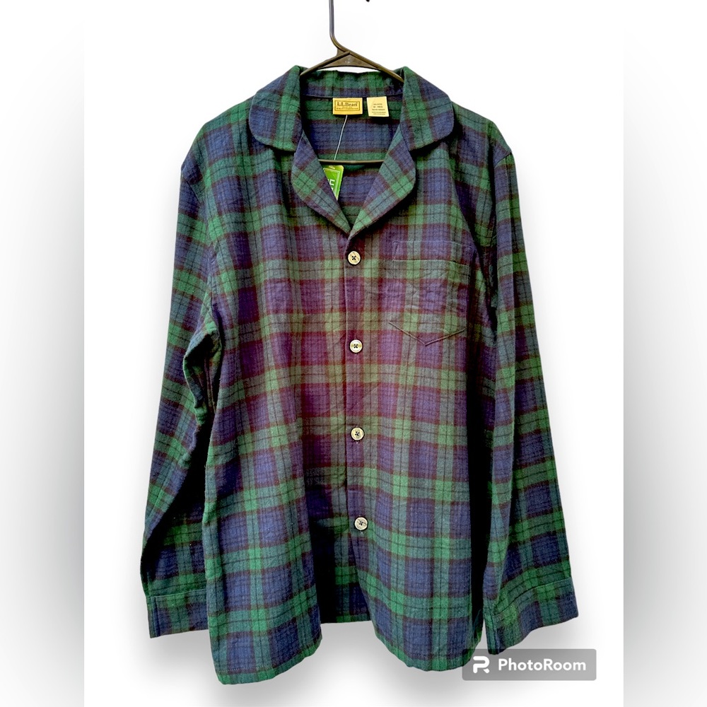 L.L.Bean Men's Scotch Plaid Flannel Pajama Top Medium Regular